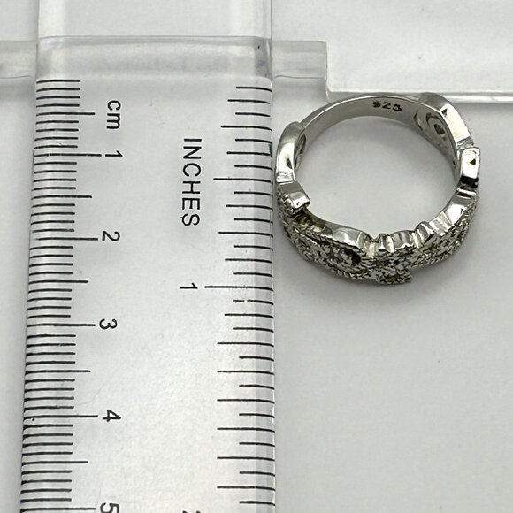 Sterling Silver 925 Wide Band Filigree Ring Clear CZ Accents Size 7 - Picture 4 of 10